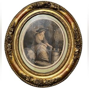 ANTIQUE H2F Ornate Gold Oval Framed STYPLE Engraving by James Northcote 15x17